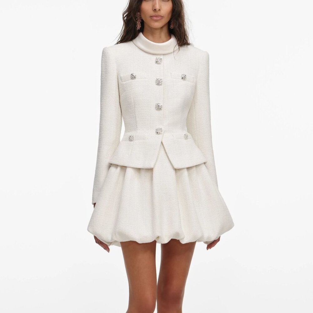 Self-Portrait Cream Boucle Collared Mini Dress
